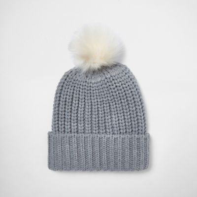 Grey knit bobble hat